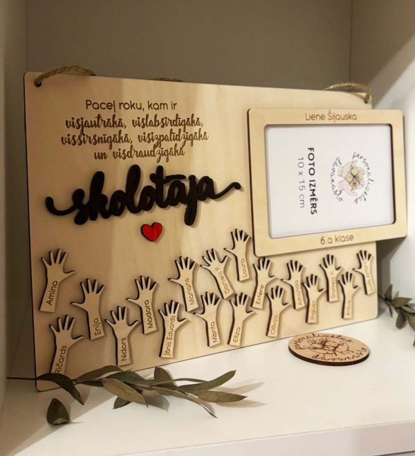 Personalizēta dāvana SKOLOTĀJAI Skolotāju dienā  no klases ♡  koka foto rāmis ar bērnu vārdiem un klases foto - Image 2