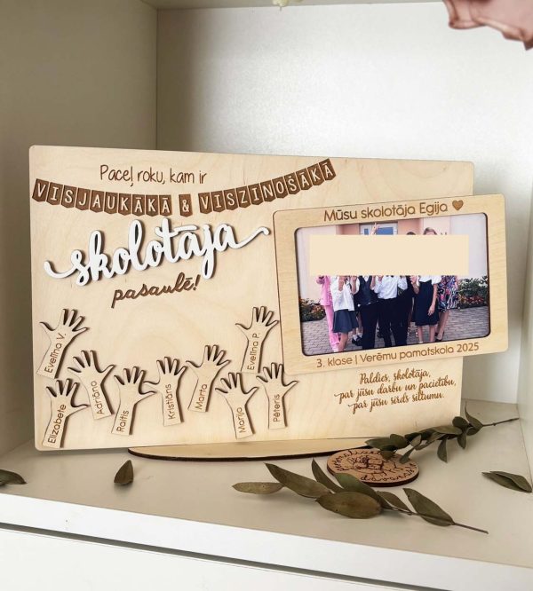 Personalizēta dāvana SKOLOTĀJAI Skolotāju dienā  no klases ♡  koka foto rāmis ar bērnu vārdiem un klases foto