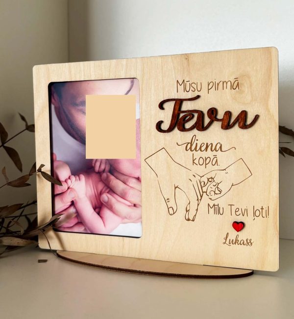 Mūsu pirmā Tēvu diena kopā ♡ personalizēta dāvana Tēva dienā | koka foto rāmis ar gravējumu - Image 6