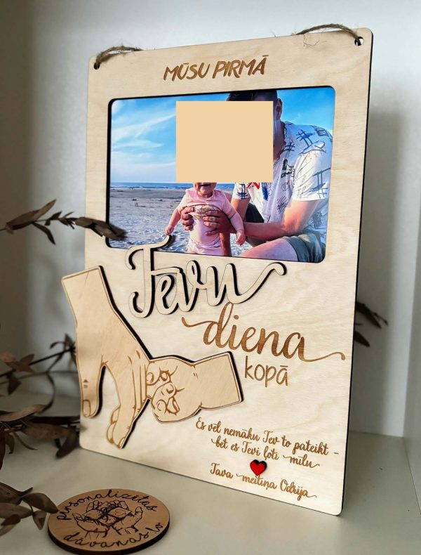 Mūsu pirmā Tēvu diena kopā ♡ personalizēta dāvana Tēva dienā | koka foto rāmis ar gravējumu - Image 2