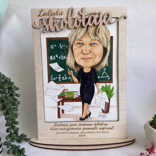 Personalizēta skolotājas | audzinātājas karikatūra A4 izmērā ar baltu fonu ♥ oriģināla izlaiduma dāvana