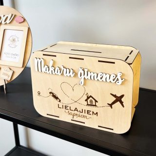 Koka krājkase ģimenes LIELAJIEM sapņiem | Personalizēta mērķa krājkase ar cipariem L