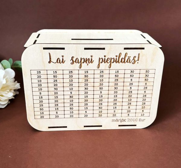 Personalizēta koka krājkase | mērķa krājkase ar cipariem L izmērs - Image 5