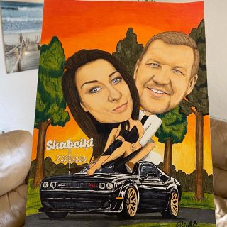 2 cilvēki A4 formātā ♥ Personalizēta pāra karikatūra ar pildītu fonu | zīmējums