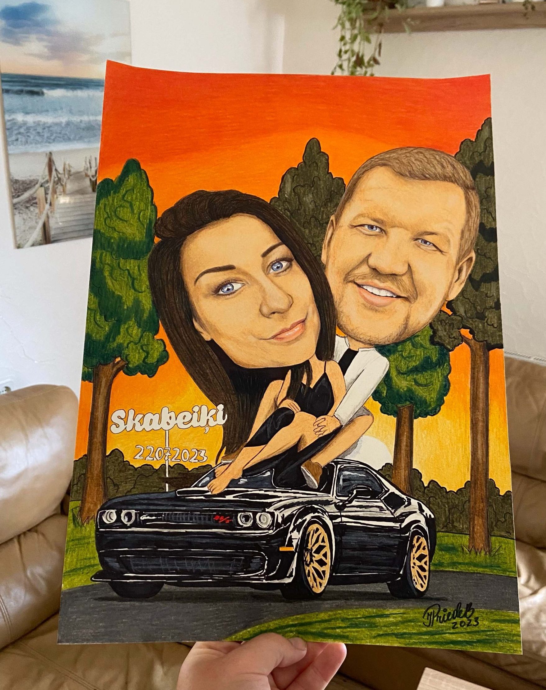 2 cilvēki A4 formātā ♥ Personalizēta pāra karikatūra ar pildītu fonu | zīmējums