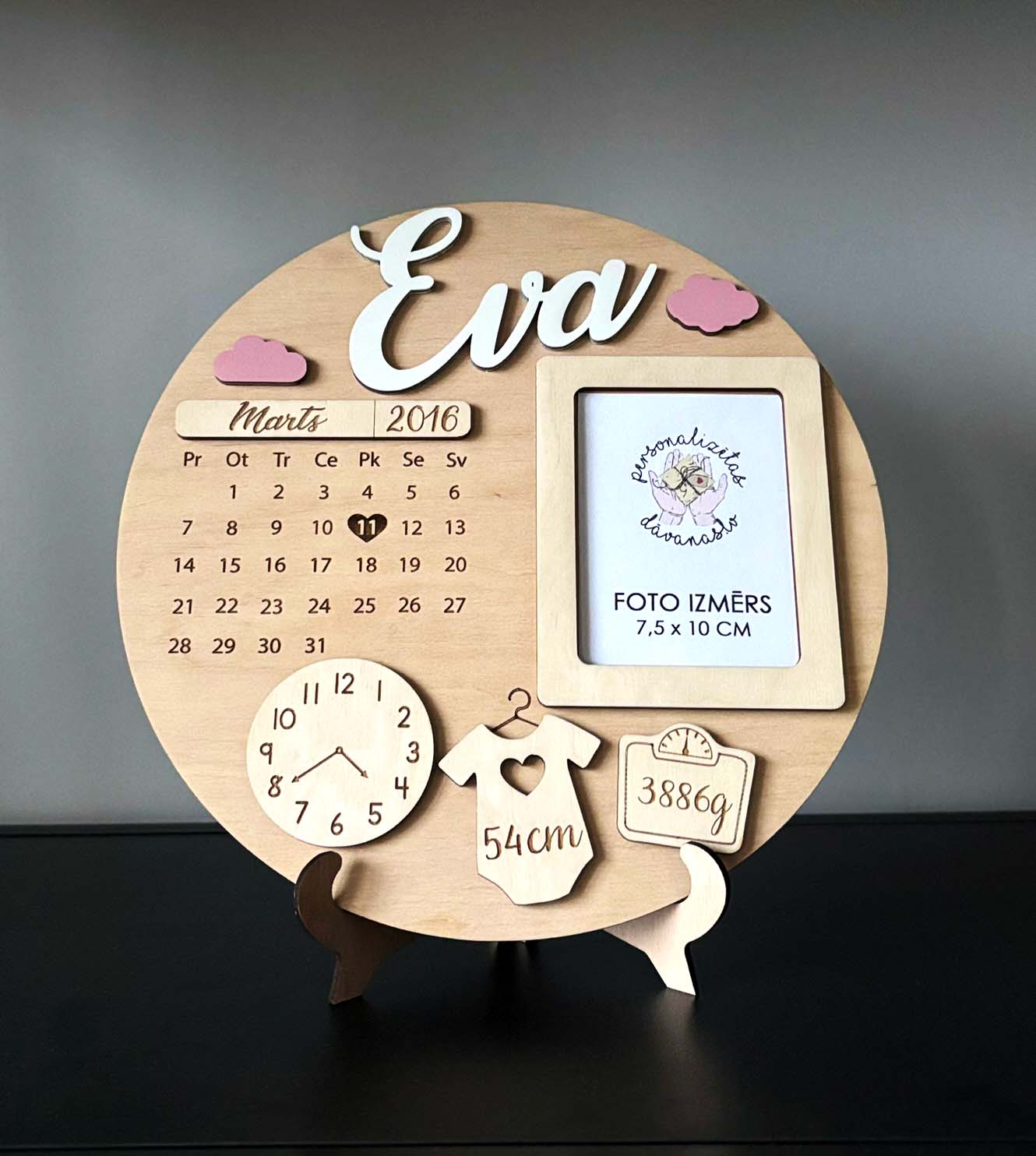 Koka rāmītis ♡ bērna dzimšanas dati / metrika - personalizēta dāvana raudzībās un citos svētkos ♡ - Image 3