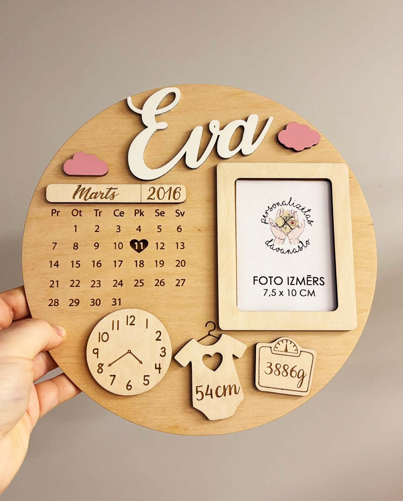 Koka rāmītis ♡ bērna dzimšanas dati / metrika - personalizēta dāvana raudzībās un citos svētkos ♡ - Image 2