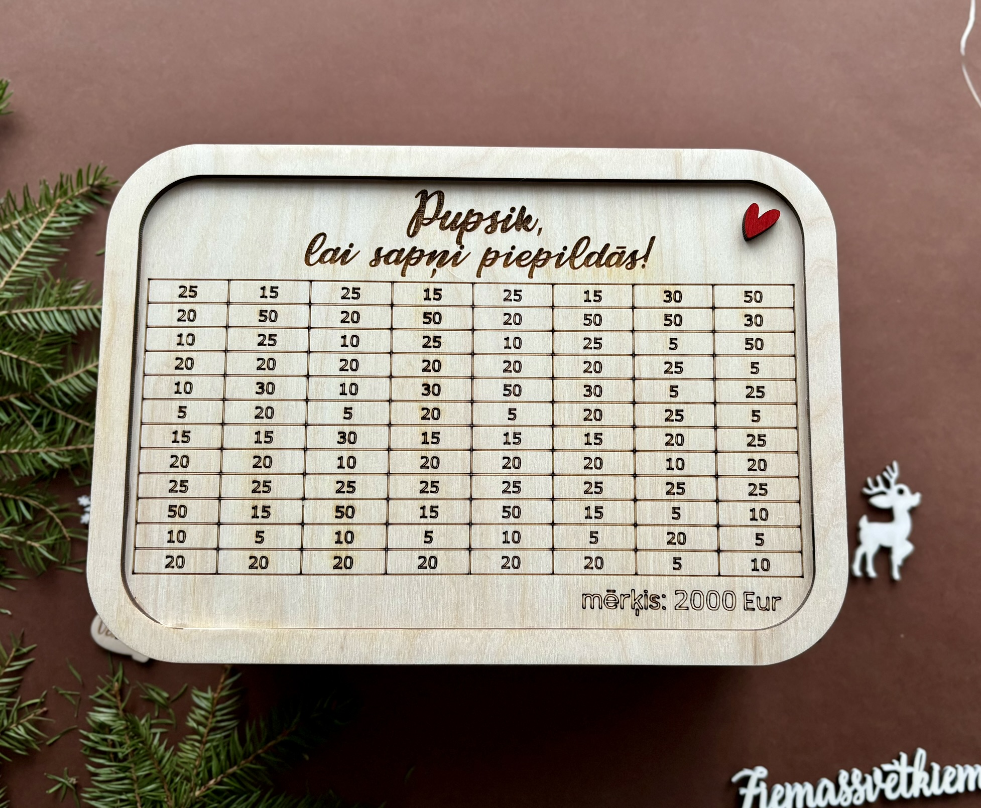 Lai sapņi piepildās | Personalizēta koka krājkase ar mērķa summu L izmērs - Image 5