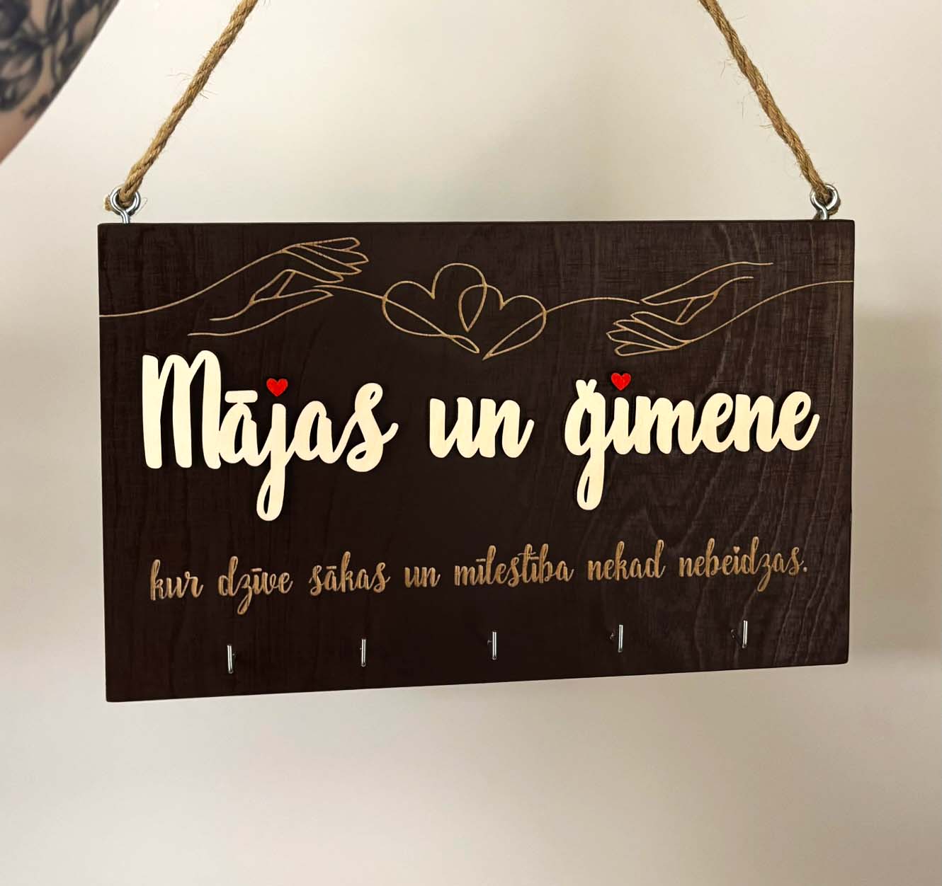 Personalizējams atslēgu pakaramais | turētājs ♥ Kur dzīve sākas un mīlestība nekad nebeidzas