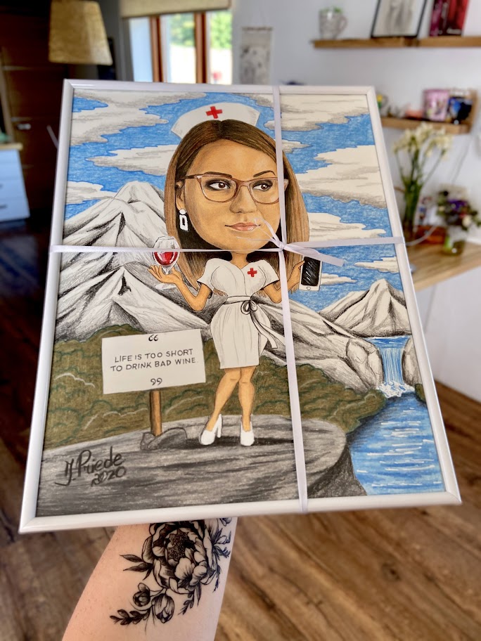 1 cilvēks A5 formātā ♥ Personalizēta karikatūra ar pildītu krāsainu fonu | zīmējums