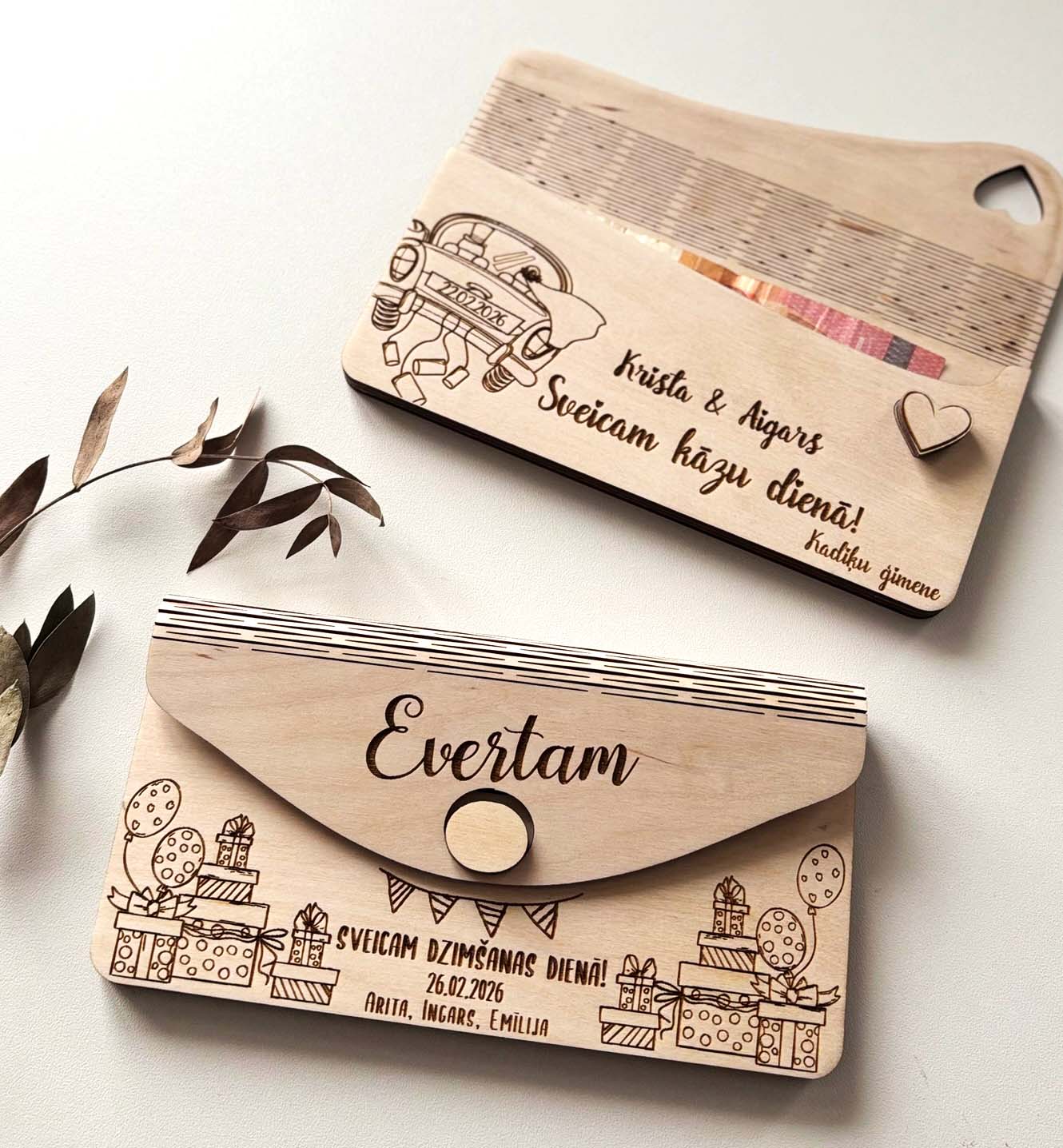 Aploksne naudai | koka aploksne ar personalizētu gravējumu | personalizēta dzimšanas dienas dāvana - Image 3