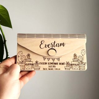 Aploksne naudai | koka aploksne ar personalizētu gravējumu | personalizēta dzimšanas dienas dāvana