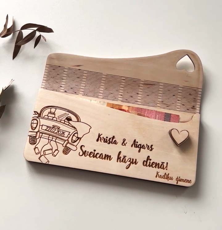 Aploksne naudai | koka aploksne ar personalizētu gravējumu | personalizēta kāzu dāvana - Image 2