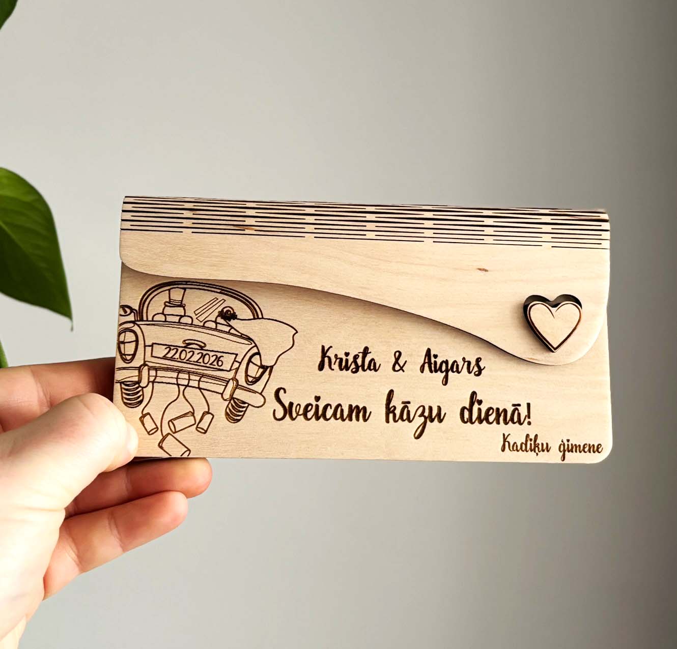 Aploksne naudai | koka aploksne ar personalizētu gravējumu | personalizēta kāzu dāvana - Image 5