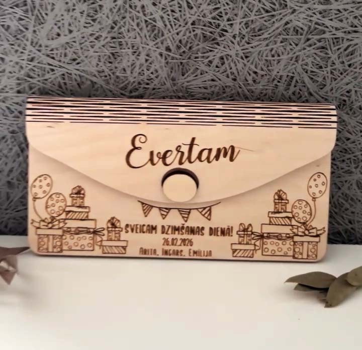 Aploksne naudai | koka aploksne ar personalizētu gravējumu | personalizēta dzimšanas dienas dāvana - Image 5
