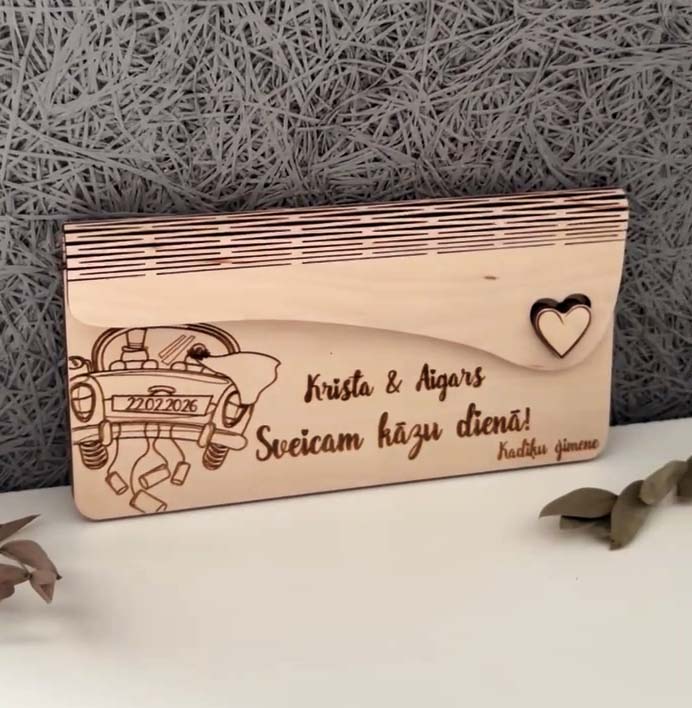 Aploksne naudai | koka aploksne ar personalizētu gravējumu | personalizēta kāzu dāvana - Image 4