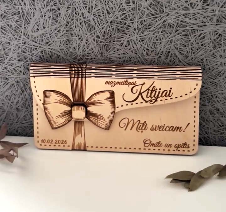 Aploksne naudai | koka aploksne ar personalizētu gravējumu | personalizēta dāvana svētkos - Image 5