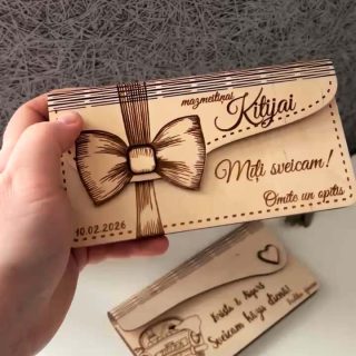 Aploksne naudai | koka aploksne ar personalizētu gravējumu | personalizēta dāvana svētkos