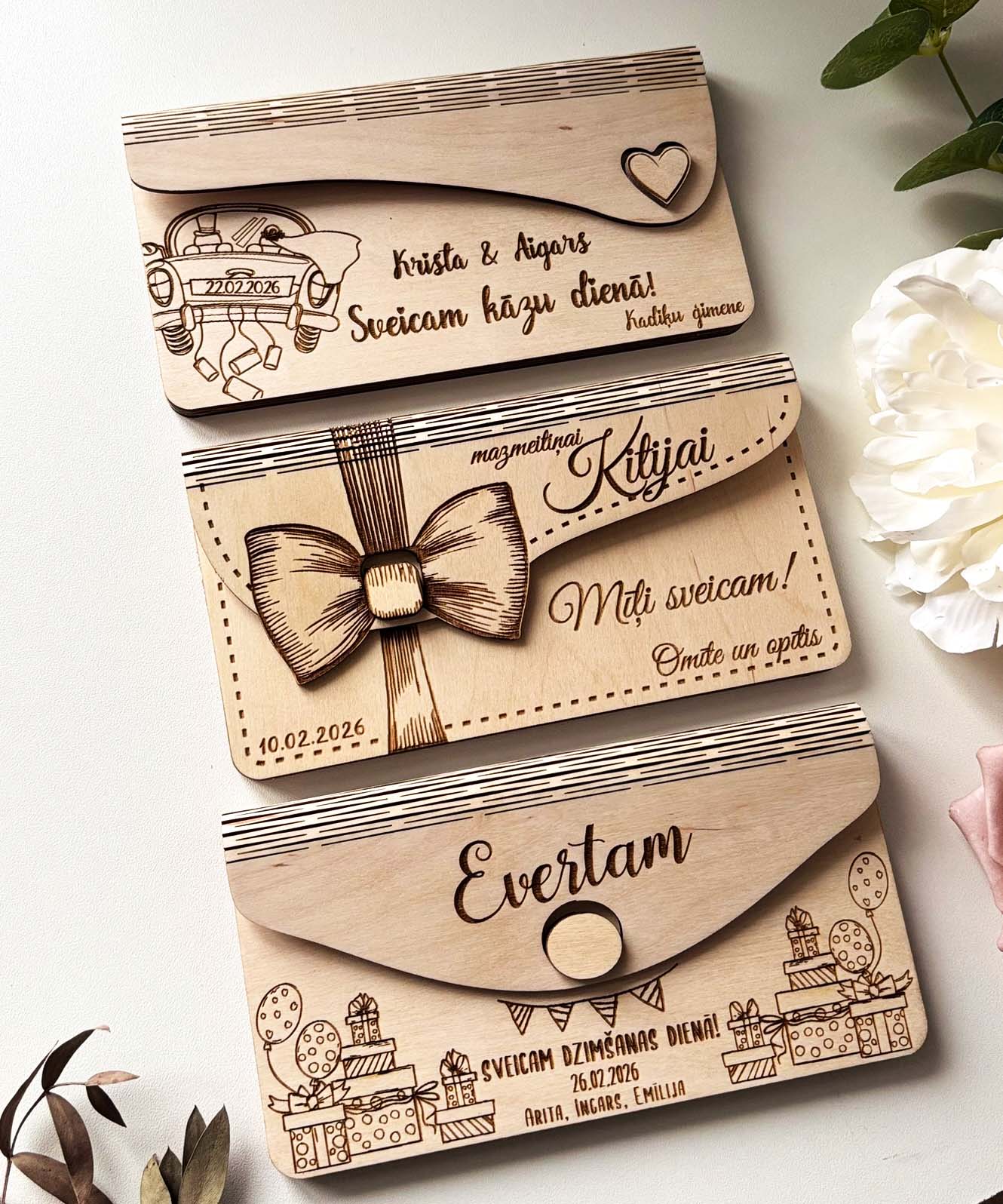 Aploksne naudai | koka aploksne ar personalizētu gravējumu | personalizēta dzimšanas dienas dāvana - Image 4