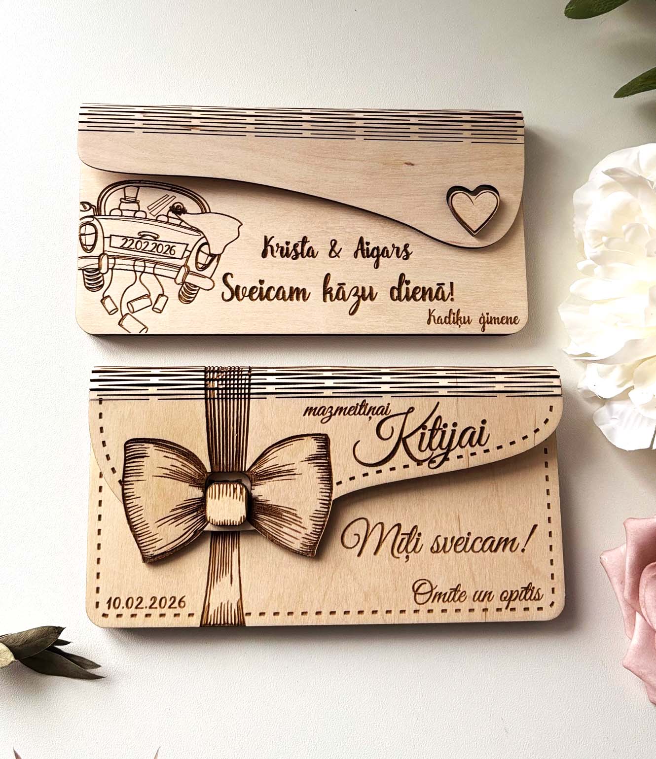 Aploksne naudai | koka aploksne ar personalizētu gravējumu | personalizēta dāvana svētkos - Image 2