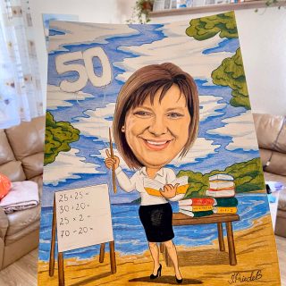 Personalizēta skolotājas | audzinātājas karikatūra A4 izmērā ar krāsainu fonu ♥ oriģināla izlaiduma dāvana